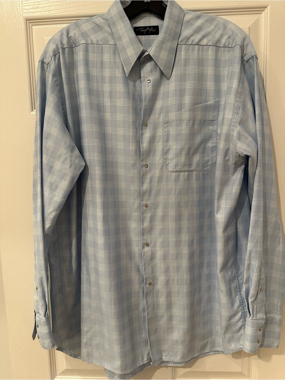 Men’s Thierry Mugler Light Blue & White Plaid Dress Shirt